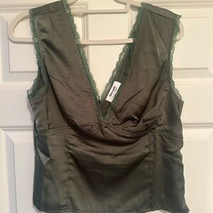 Showpo Olive Green Satin Cami with Lace Trim